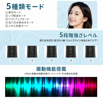 BeautyPulse™ EMSフェイシャルビューティーデバイス 自宅で簡単リフトアップケア  USB充電式・軽量フェイシャル美顔器